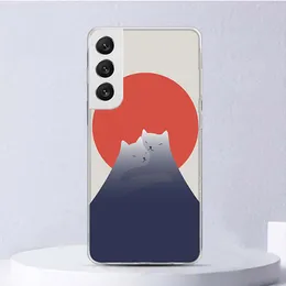 Özet Sanat Kedi Mount Fuji Japonya Peyzaj Samsung Galaxy S24 S23 S22 S21 Ultra S20 FE S10 PLUS TELEFON KAPAK S9 S8