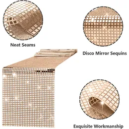 12x108 inç gül altın ayna folyo parıltılı disko pullu masa koşucuları düğünler için doğum günü partileri ziyafetleri dekor masa bezi