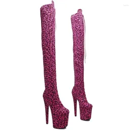 ダンスシューズLaijianjinxia 20cm/8inch Leopard upper Women's Platform Party High Heels Modern over the Knee Boots Pole 310