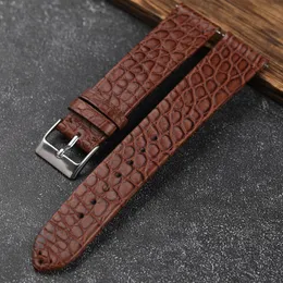 Ultra-Thin Alligator Watchband 19 20 22MM Leather Quick Release Soft Ultra-Thin Men Bracelet, Brown Vintage