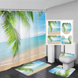 Ocean Beach Dochover Canttain Set Seaside Coconut Tree Nature Scenery Decor del bagno Decorazione da bagno Nontta