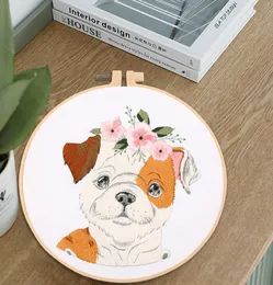 Stickerei Kit für Beiginner DIY -Material für Anfänger mit Anweisungen Muster Kreuzstich Hund Kunst Stickerei