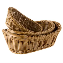 Wicker Woven Basket Oval Bread Tray Holding Basket For Food Fruit Cosmetic Storage Tablett Badrum Förvaring Köksorganisatör