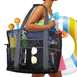 タオル用の夏の大きなビーチバッグ8ポケットメッシュ耐久性のあるおもちゃのための耐久性のあるビーチバッグ