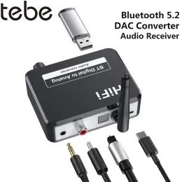 Connettori Adattatore DAC TEBE Digital al convertitore audio analogico TosLink al decodificatore AUX 2RCA da 3,5 mm Decodificatore Bluetooth 5.2 ricevitore audio Bluetooth 5.2