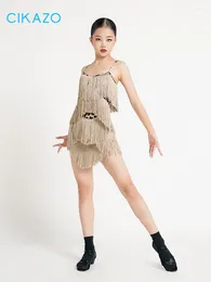 Sahne Giyim Latin Kızlar Ağır Endüstri Püskül Sling Elbise Profesyonel Çocuk Dans Performansı Etek