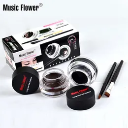 Musikblomma 2 i 1 kaffe + svart gelkräm eyeliner smink vattentät kosmetika set ögonfoder + borstar makeup ögon kosmetika