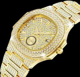 18 -karatowe złote zegarki dla mężczyzn luksusowe pełne diamenty Men039s Watch Fashion kwarcowe zegarek AAA CZ Hip Hop lodowany Zegar Mężczyzna RELOJ4917149