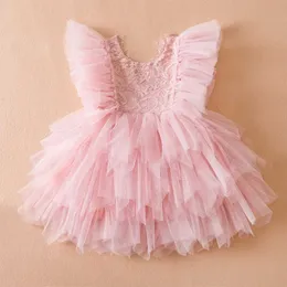 Abiti da ragazza Summer Girls Birthday Dresses 2024 Pink Tulle Formale Evento Costumi Ruffles Girlless Girls First Communione Abiti per bambini Abiti