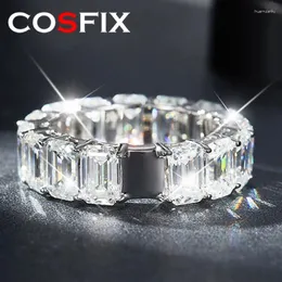 Cluster Rings Cosfix D Color Женщины Moissanite Ring S925 Silver Emerald Cut for Luxury Full