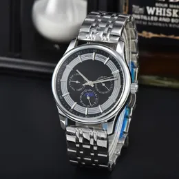 Moda Europeia-Americana de Luxo Men Luxury Watch, Caso redondo Três Anexo Exibir sol e lua Fase Stone Men Watch