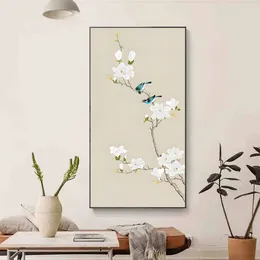 Chinese Simple Ink Painting Style Aesthetic Flowers and Birds Posters Canvas Painting and Prints Wall Art Picture for Room Decor