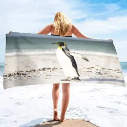 Toalha de praia Penguin Toalha de banheiro rápido Toalhas de piscina de areia Acessórios de praia altamente absorventes para adultos piqueniques de viagem para adolescentes