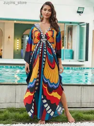 Vestidos casuais básicos boêmios multicoloridos made -litting de tamanho longo de manga longa Kaftans Mulheres 2024 Autumn Sexy V pescoço