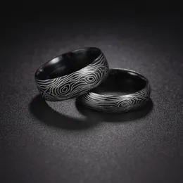 2023 New Damaskus Stahl Grain Titanium Ring Schwarzes Paar Gezeiten Titanstahl Finger Ring Hochzeit Schmuck für Frauen Männer