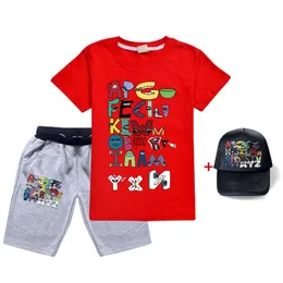 Boys Girls Clothes Suits Alphabet Lore Gaming Children's Short Sleeve T-shirt+ Shorts+cap 3pc Set Summer Kids Clothing Sets