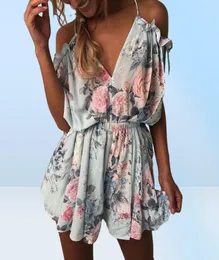 2019 One Piece Women Beachwear Flower Print Ruffle Sexiga kvinnor Lamer ärmlös Bikinis Summer Bathing Suit Jumpsuit Romper1473227