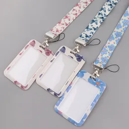 Beautiful Butterfly Lanyards keyards blue flowers neck strap key lanyard id card phone gym with USB ID Holder DIY Lanyards