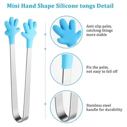 Mini pinças de silicone 5,5 polegadas em forma de mão colorida pinças de alimentos pequenos para servir cubos de gelo frutas lanches de açúcar