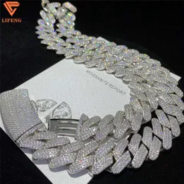 2024 Full Iced Out D 컬러 VVS Moissanite Cuban Necklace Bling Round Diamond Hip Hop Jewelry 925 Sterling Silver Men Cuban Link Chain