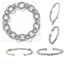 2024 bracelet designer cable bracelets fashion jewelry for women men gold silver Pearl head cross bangle Bracelet open cuff jewelry man party christmas gift