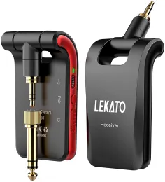 Cables LEKATO WS60 Wireless Guitar System 2.4GHz Wireless Guitar Transmitter Receiver Stereo 2 in 1 Plugs 6 Channels Guitar Wireless