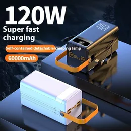 120W Capacidade de grande capacidade 60000 mAh Super Fast Power Bank Outdoor Camping Live Broadcast Mobile Power Bank para iPhone 15 Xiaomi Huawei Samsung Laptop Notebook PowerBank