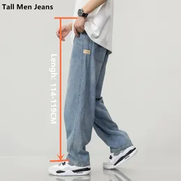 Mäns jeans 190 cm höga män Lossa bred benfjäder hösten extra lång 119 cm 115 cm byxor manliga tonåringar denim överlägsna ultralong byxor