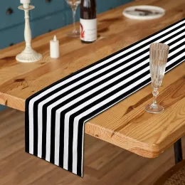 Novo corredor de mesa listrado em preto e branco para o jantar de aniversário de aniversário de festival de casamento decorações de mesa