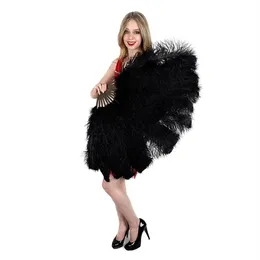 Large Real Ostrich Feather Fans 13 Bars Fluffy Plumes Folding Fan for Carnival Party Stage Opera Holding Props Decor Accessory