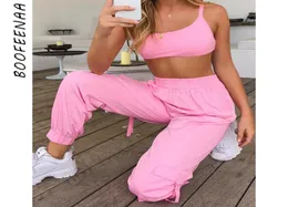 Boofeenaa Pink Sexy Sexy Two Piece Set Top Top и грузовые брюки костюмы Streetwear Suit Women Summer Olding Satching Sets C68AE64 Q4170138