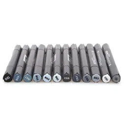 12 Cool Gray Colors Art Markers Grayscale Artist Dual Dual Head Set for Brush Pen Paint Marker School School Supplies9957745