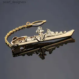 Tie Clips Gold Deluxe Ship Spulpt Tie Clip Clap Clasp Bar Metal Tie Clips для мужских аксессуаров высококачественный свадебный подарки ювелирные украшения Y240411