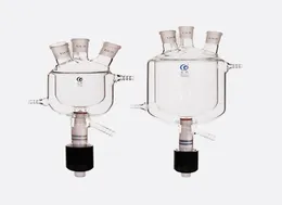 Lab levererar fyra munjackad reaktionsflaska med PTFE -kolvventil Kettle Discharge DoubleLayer Reactor Flask9464754