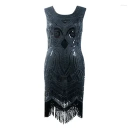 Abiti casual Abito nero elastico Black Dress Women degli anni '20 Fringe vintage con paillettes flapper perline Gatsby Tunic Top Party