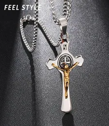 Anhänger Halsketten inri Jesus Kreuz Anhänger Edelstahl Exorzismus St. Benedikt Kruzifix Halskette für Männer Schmuck23408459274