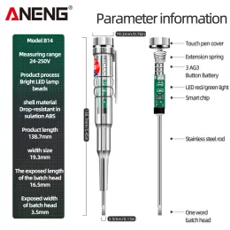 ANENG B14 24-250V 테스터 전기 유도 전기 드라이버 프로브 인디케이터 라이트 사운드 및 조명 경보 테스트 펜이있는 전기 드라이버 프로브