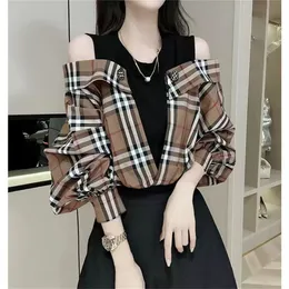 Designer Women's Plaid POLO Shirts Blouse T-shirts Floral Blouses Printing Lapel Neck Tops Long Sleeve New Casual Ladies Quality Top Sweatshirts Plus Size