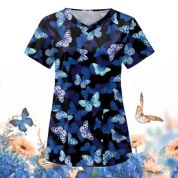 Butterfly Clinic Carer T-shirt Mulheres que trabalham Blusa Workwearwear Healthcare Medical Nursing Enfermeira Hospital Uniform Tops Sleeves