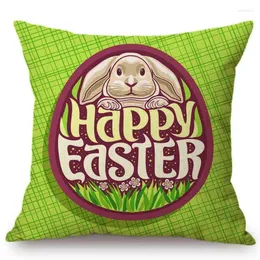 Pillow Green Easter Day Decoration Throw Case Spring Happy Cotton Linen Sofa Cover Home