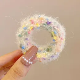 Natal Elastic de pelúcia colorida cabelos laços fofos pêlos de rosca de toalhas de toalhas de cabelo corda outono de inverno para mulheres meninas