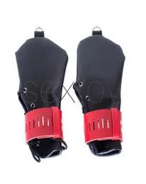Black Red Adjustable Lacing Lockable Fingerless Glove BDSM Fist Bondage Hands Restraint Gear Sex Positioning Kit8644485