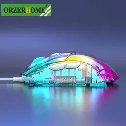 Orzerhome Transparent RGB Wired Maus 7 Key Makro -Programmierung 12800 DPI Gaming Mäuse LED Backligit tragbare Gamer -Maus für Laptop
