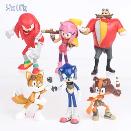 Śliczne kreskówki Kid Cartoon Collection Doll Figurines Pvc Sonic Hedgehog Rysunek 6 szt. PCS 5/7/12CM ZBIERANIE KAWSS Statua Figurins Ornamenty Sonic The Hedgehog Toy