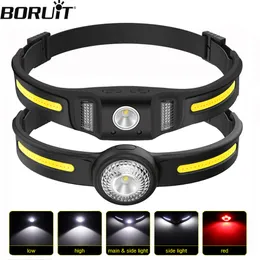 BORUiT Mini Powerful Sensor Headlamp Silicone Headlights 5 Lights Mode Type-C Rechargeable Head Flashlight Waterproof Camping