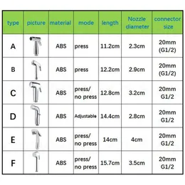 6 tür abs gümüş bide musluk tuvalet püskürtücü el tipi püskürtme silah duş başlığı douche müslüman kendi kendine temizleyici wc banyo yıkama u26