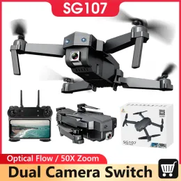 드론 SG107 미니 드론 5G WiFi 1 또는 듀얼 카메라 드론 광학 흐름 50x 시간 줌 FPV 쿼드 콥터 공중 사진 RC DRON 장난감