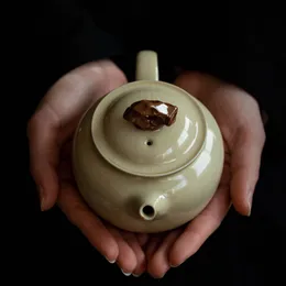 230 ml di fagiolo gialla ru teapot ceramico teapot taihu in pietra fatta a mano con pentola con filtro a pezzi aperta tè per tè kung kung fu set da tè