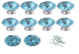 10pcs/Set Blue Diamond Shape Crystal Glass Cabinet Knob Cupboard Drawer Handle/Great for Cupboard, Kitchen and Bathroom Cabinets (30MM)2331157