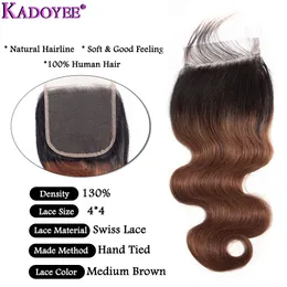 Ombre Brown Body Wave Human Hair Custles с закрытием коричневые бразильские волосы плетение 3 пучков и закрытие 4x4 ура